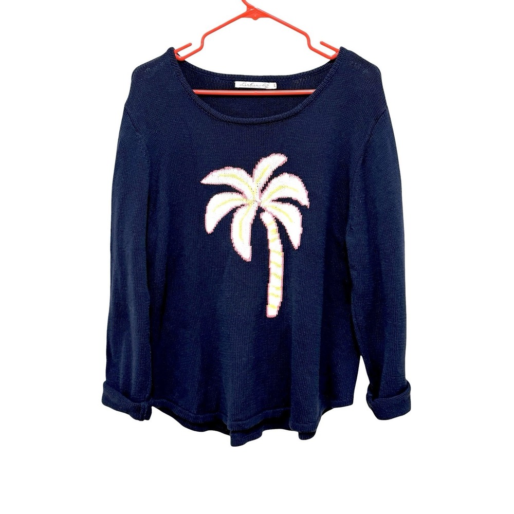 Palm Tree Sweater Pre Shrunk L Preppy Coastal Resort Wear